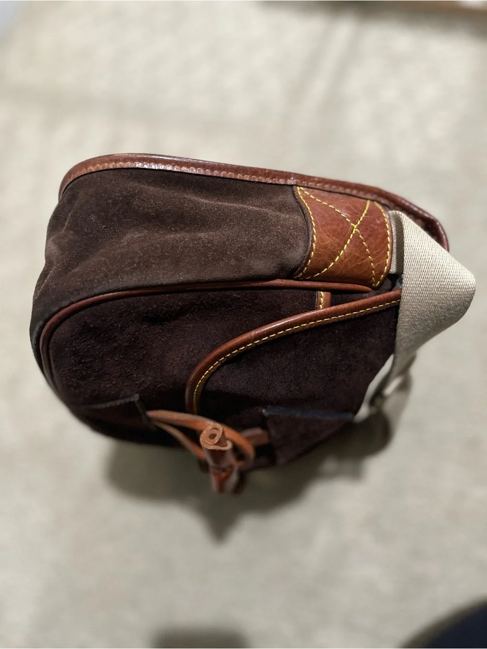 Vintage Dooney & Bourke Dark Brown Suede Crossbody with Tan Leather Accents - Picture 13 of 16
